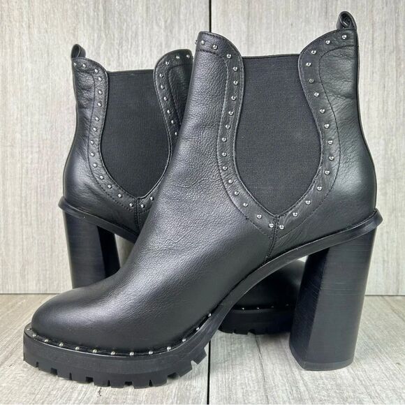 Rebecca Minkoff Edolie Studded Black Leather Block Heeled Boots Women’s Size 9.5 - Picture 10 of 10
